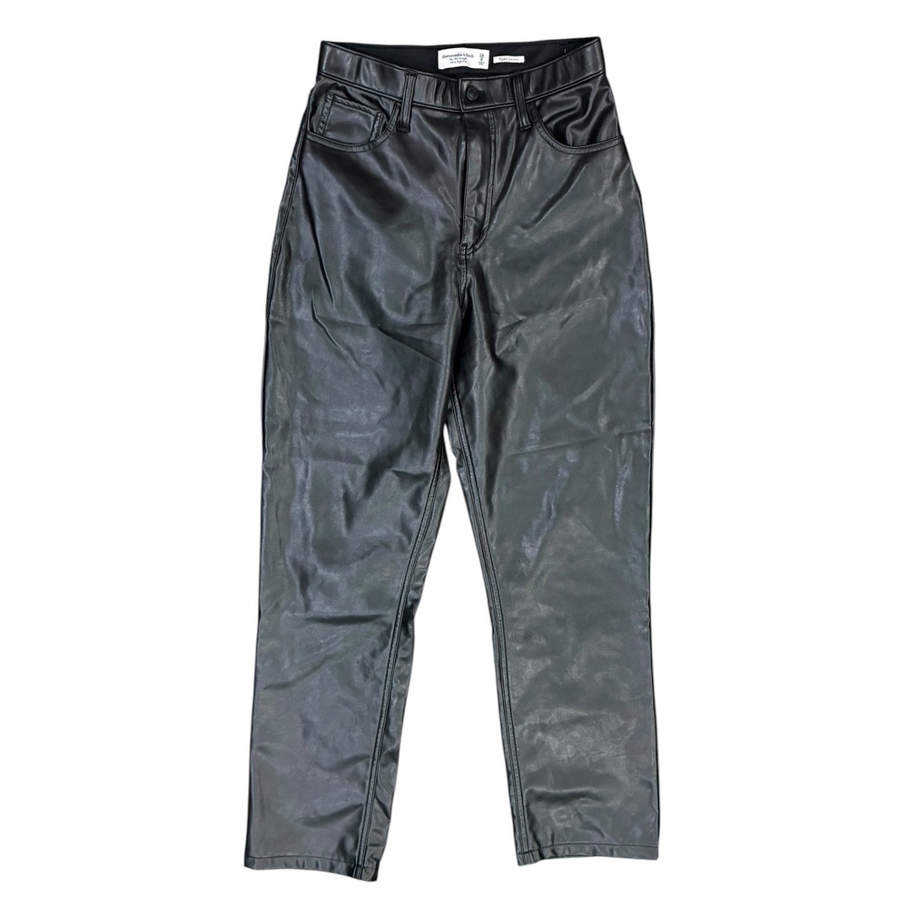 Abercrombie & Fitch 90s Straight Ultra High Rise Vegan Leather Pants Women 28/6 - Picture 2 of 13